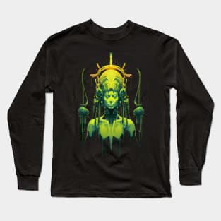 Cyberpunk Alien Queen: Retro-Futuristic Goddess in Polished Metamorphosis Long Sleeve T-Shirt